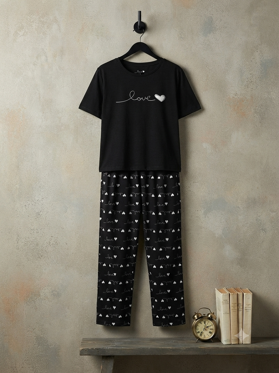 Womens Love Print 2-Piece Pajama Set