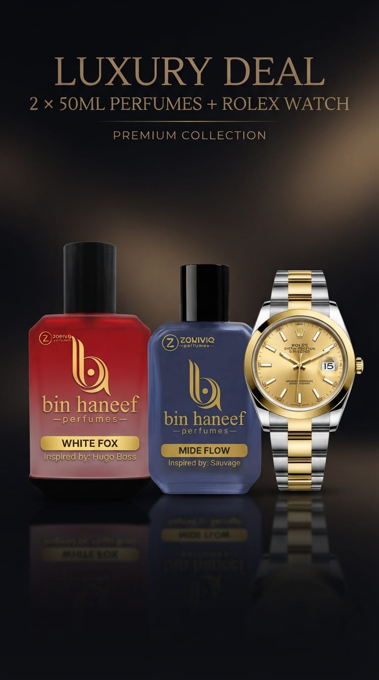 👑 Luxury Deal: 2x 50ml Perfumes + Classic Watch Bundle 👑